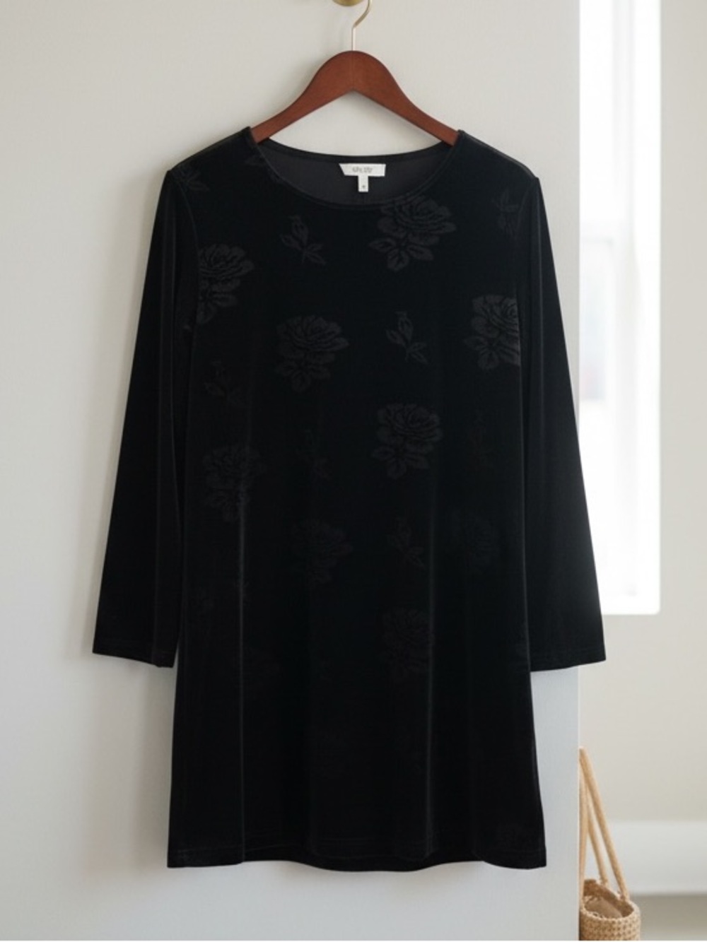 Hunt Club Vintage Whimsigoth Black Rose Textured Velvet Dress Size 10
